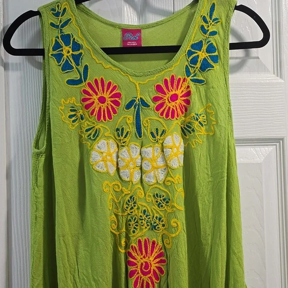 Piel Green Sleeveless Dress with Floral Embroidery - Picture 4 of 13